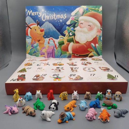 Christmas Advent Calendar with 24 Mini Animal Toys Inside, Unique Countdown Gift for Kids and Adults, Articulating 3D Printed Sensory Toys