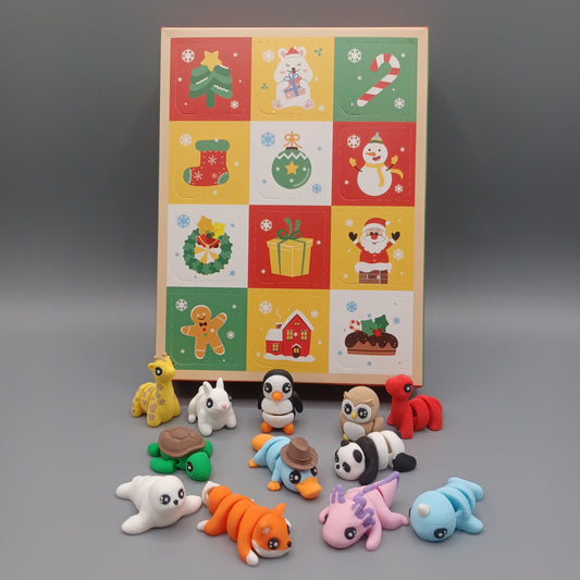 Advent Calendar 12 Days of Christmas with 12 Mini Animal Toys Inside, Unique Countdown Gift for Kids and Adults, Articulating 3D Printed Toy